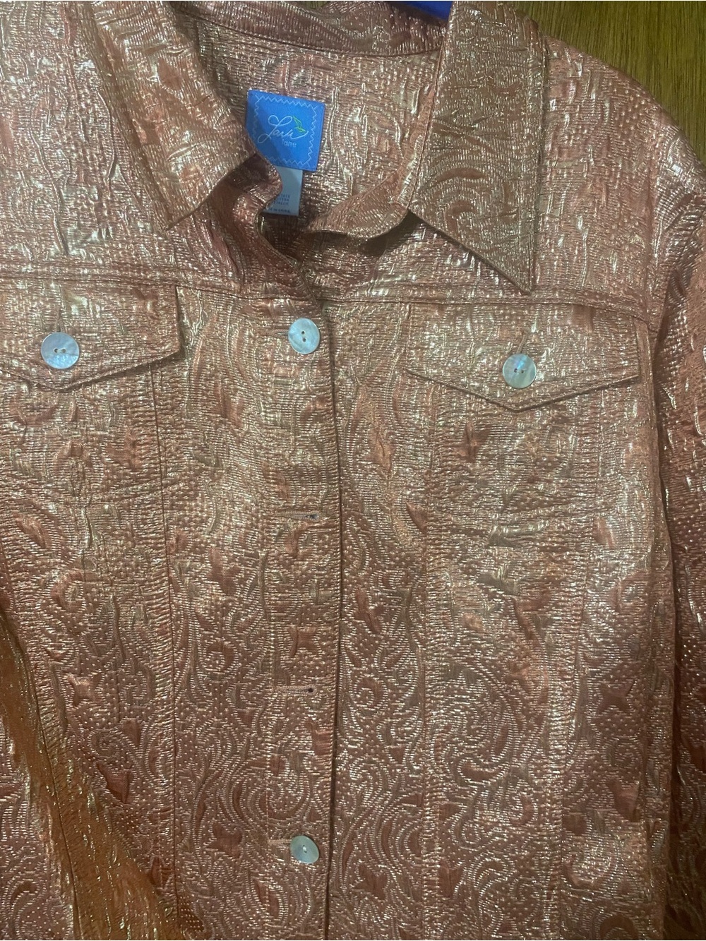 Metallic Rose Coral Paisley Button-Front Jacket - Women. Size 16 - Picture 2 of 4